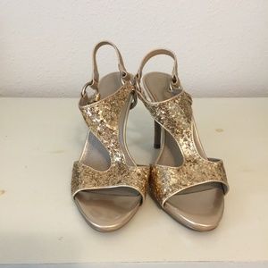 Veanna Gold Glitter Sandals by Ellen Tracy